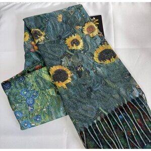 NWT The Magic Scraf Company Green Sunflower Floral Scraf OS Art to Wear Printed
